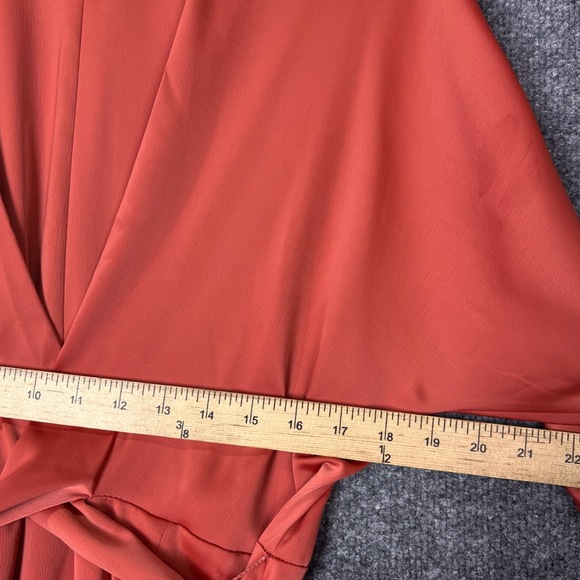 NEW ASOS Coral Orange Satin Maxi Dress Long Sleeve Tie Waist Elegant Formal‎ 10 - Picture 6 of 12